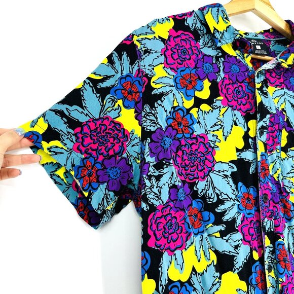 Empyre Mens Floral Multicolored Short Sleeve Collared Button Down Shirt Size L - Picture 6 of 11